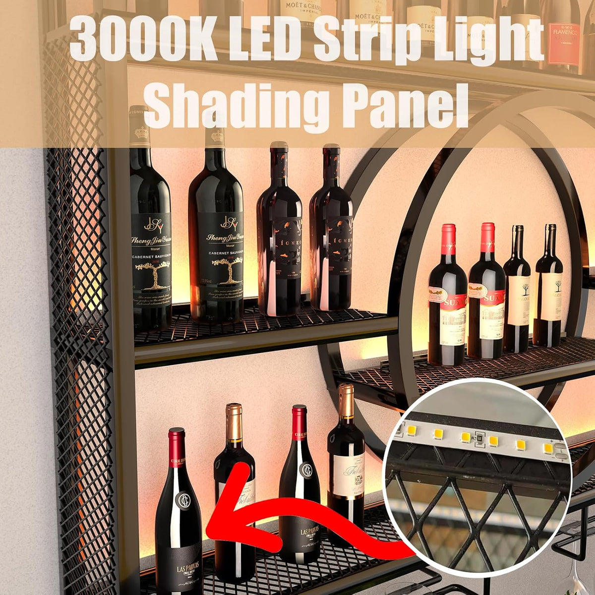 Black LED Wall‑Mounted Wine & Liquor Shelf