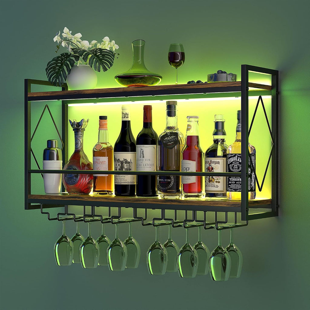 LED Wall‑Mounted Wine & Glass Rack
