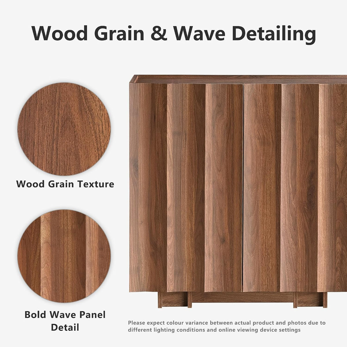 30.8" Walnut Wave‑Design Sideboard Cabinet