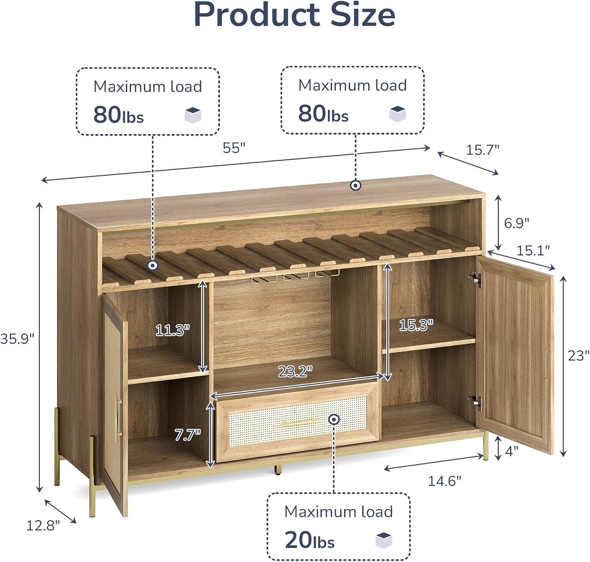55" Camel Rattan Coffee Bar Cabinet