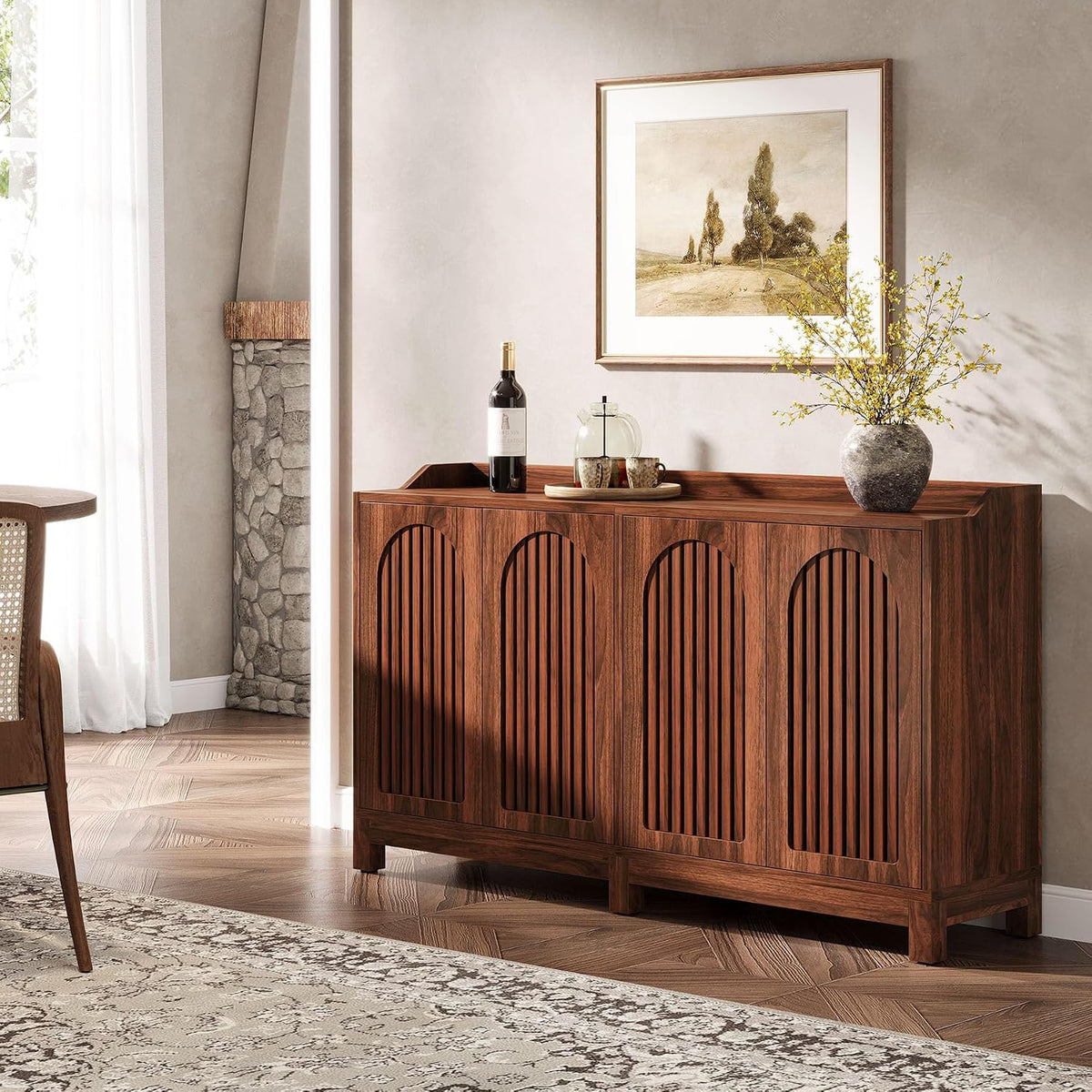 57" Walnut Farmhouse Sideboard Cabinet