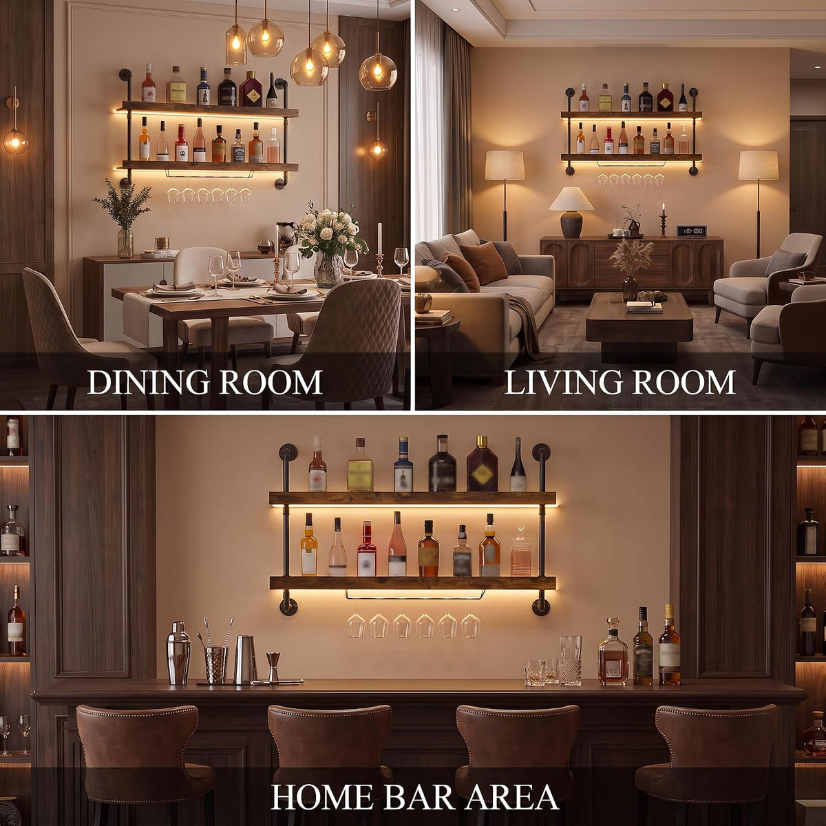 39.8" 2‑Tier LED Wall‑Mounted Wine Rack