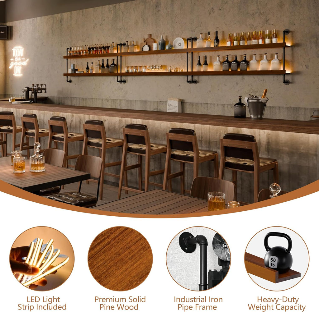 48" Walnut‑Brown Wall‑Mounted Bar Wine Rack