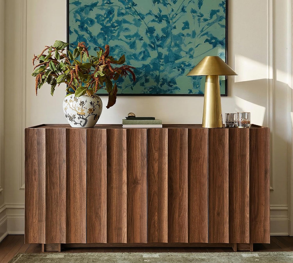 61.7" Walnut Fluted Sideboard Cabinet