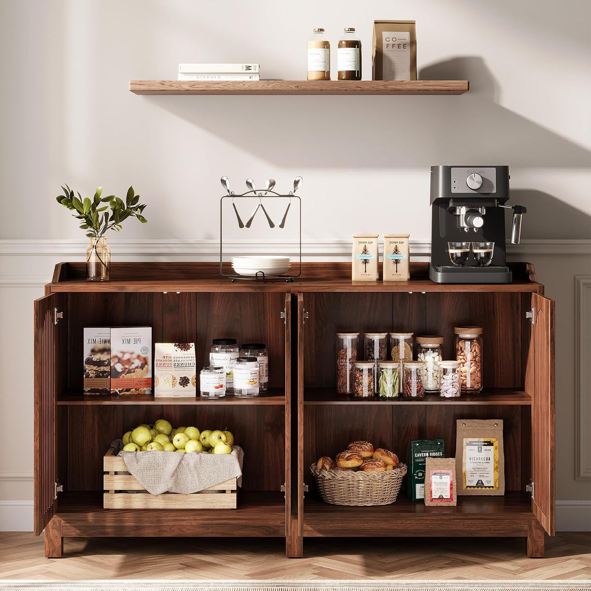 57" Walnut Farmhouse Sideboard Cabinet