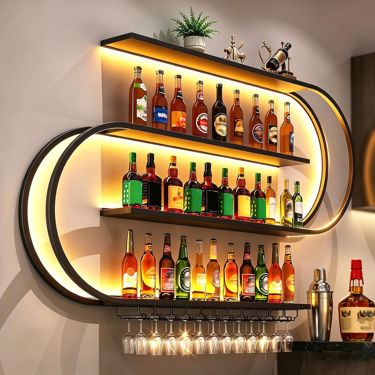 59" Black LED Wall‑Mounted Wine Rack