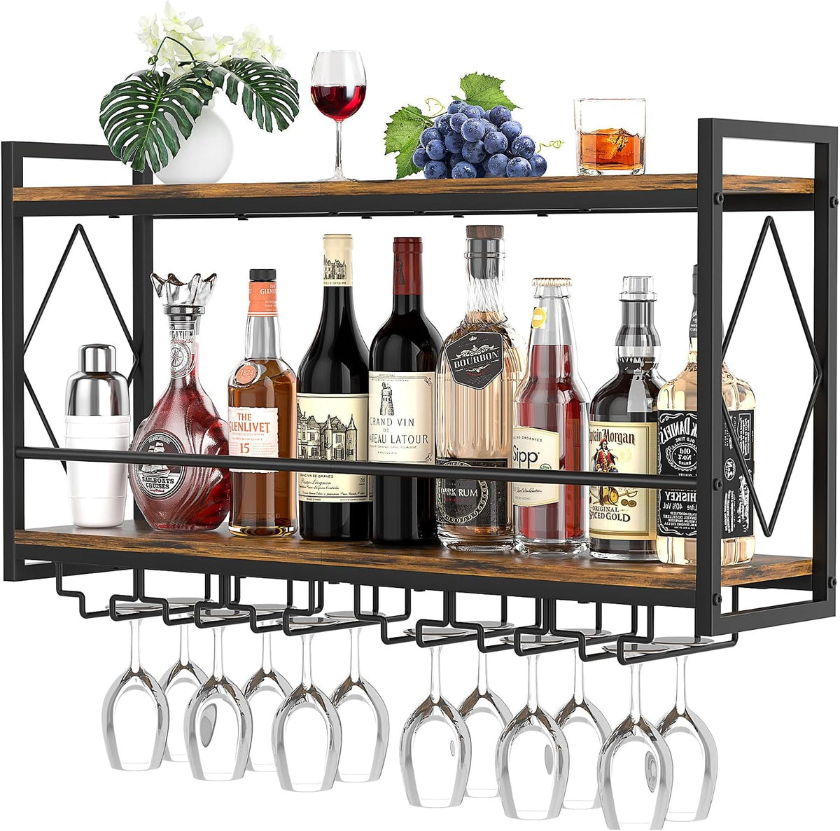 LED Wall‑Mounted Wine & Glass Rack