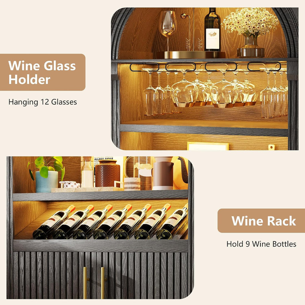 71" Black Arched Wine Bar Cabinet
