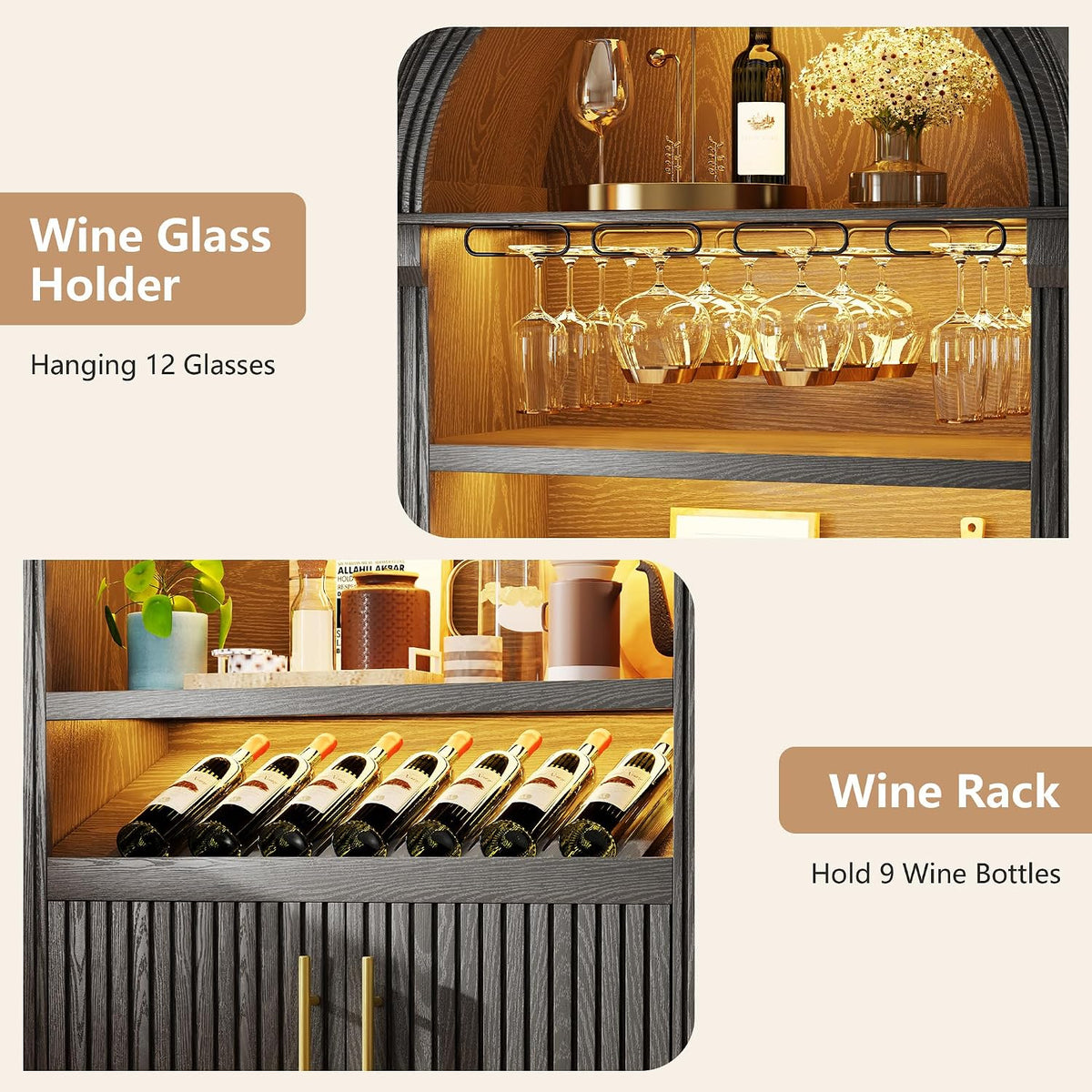 71" Black Arched Wine Bar Cabinet