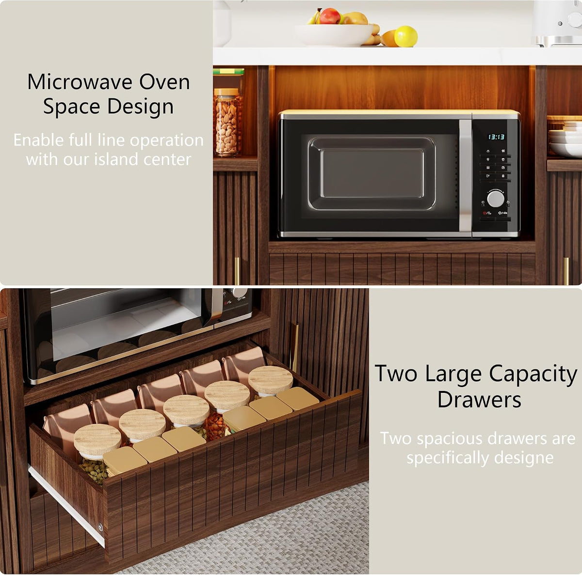 47" Rolling Kitchen Island With Power Outlet & LED Lights