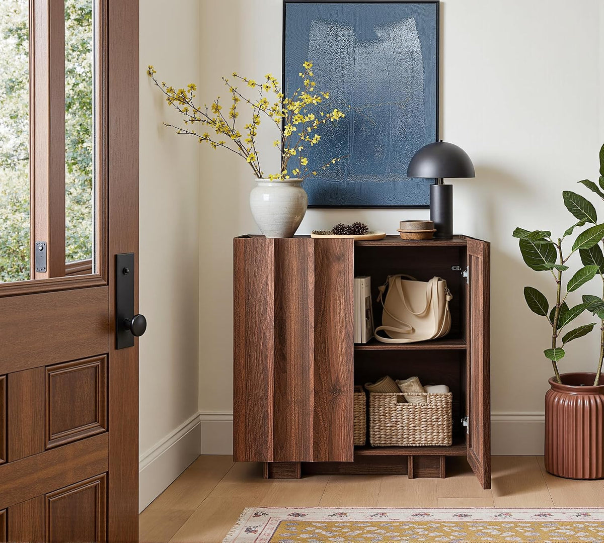 30.8" Walnut Wave‑Design Sideboard Cabinet