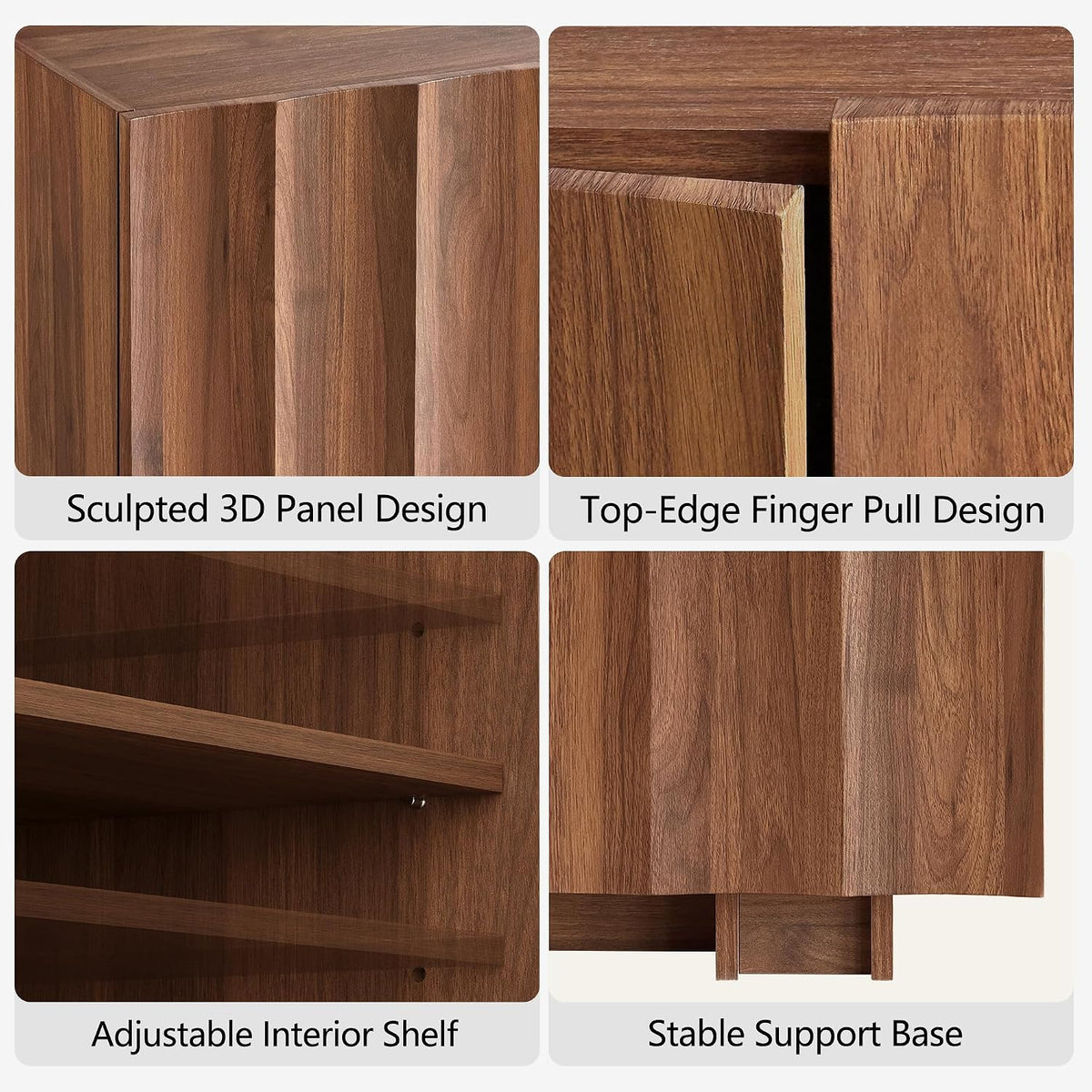 30.8" Walnut Wave‑Design Sideboard Cabinet