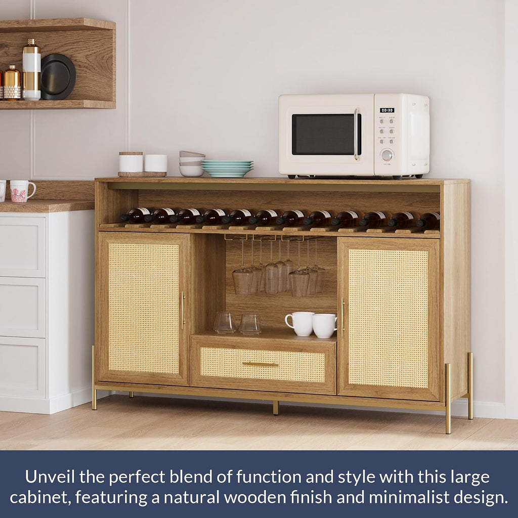 55" Camel Rattan Coffee Bar Cabinet