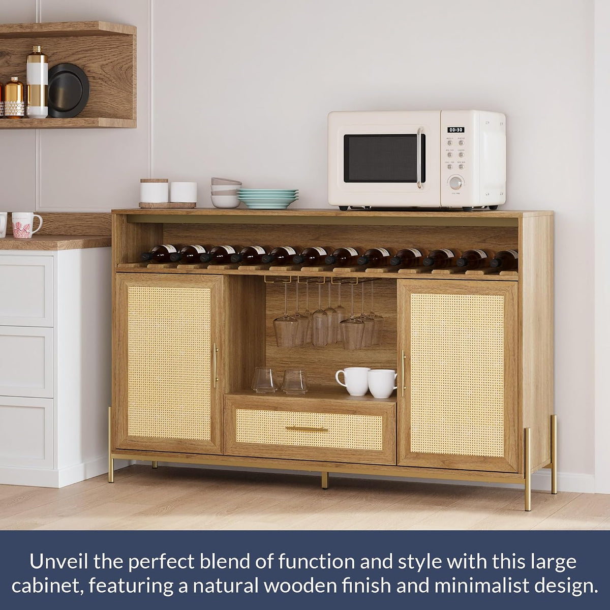 55" Camel Rattan Coffee Bar Cabinet
