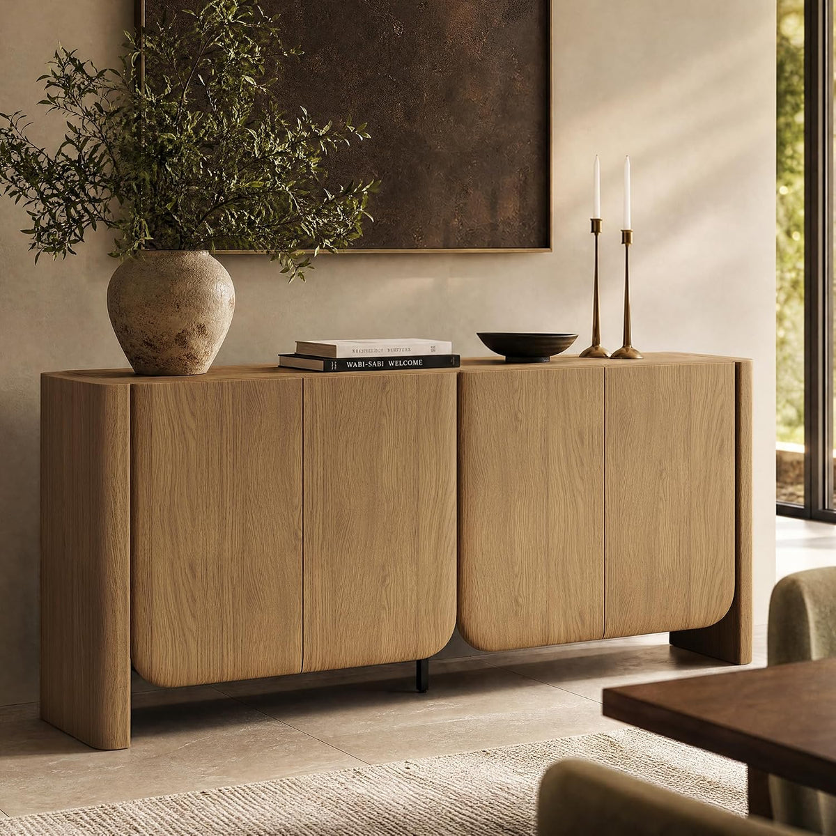 70" Walnut Modern Sideboard Cabinet