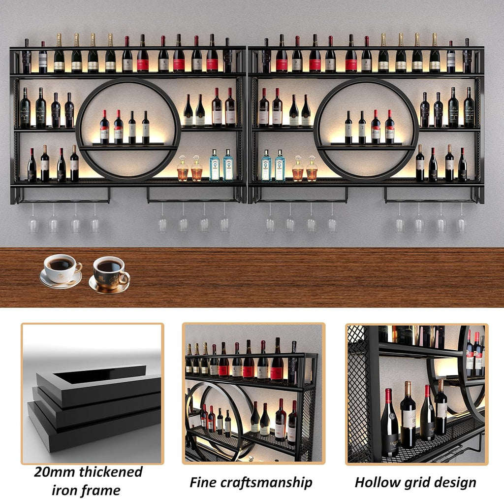 Black LED Wall‑Mounted Wine & Liquor Shelf