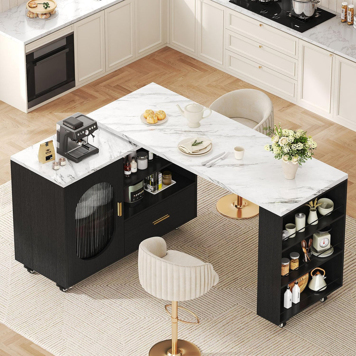 72" Mobile Storage Kitchen Island Table