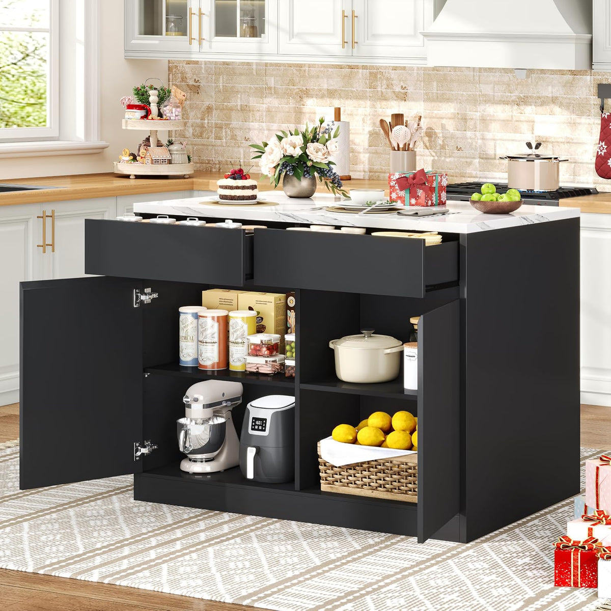 47.2" Large Faux‑Marble Kitchen Island