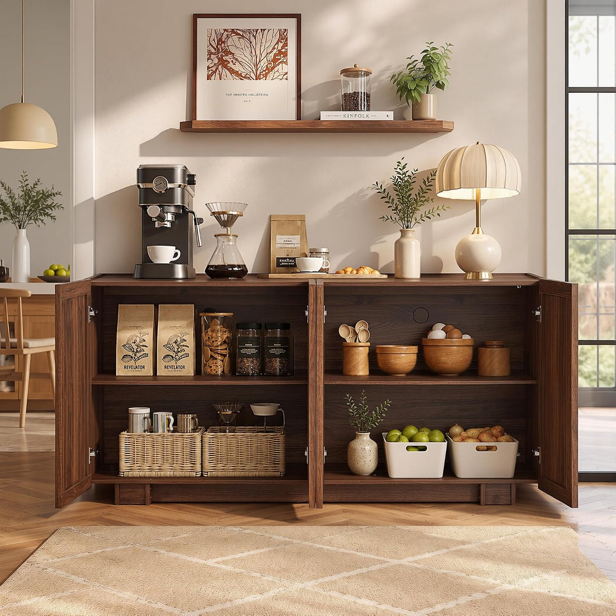61.7" Walnut Fluted Sideboard Cabinet