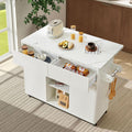 47" White Faux‑Marble Rolling Kitchen Island