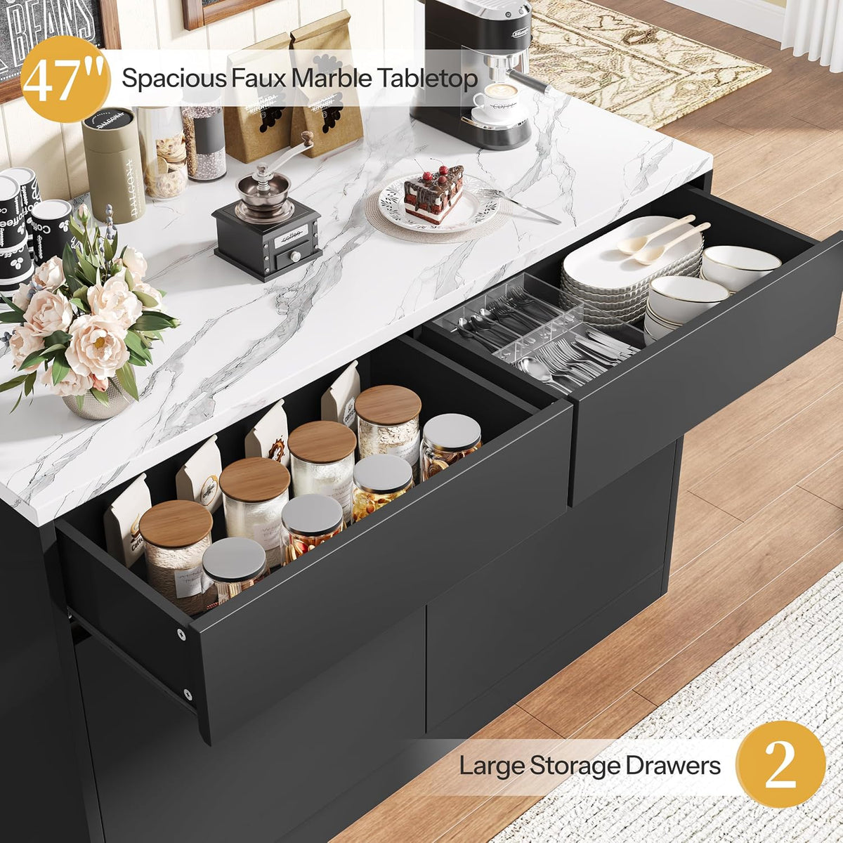 47.2" Large Faux‑Marble Kitchen Island