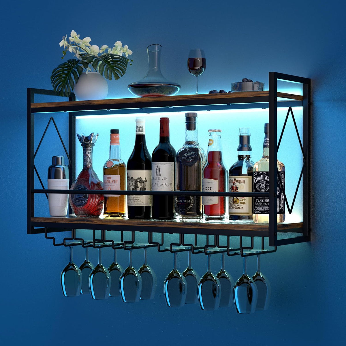 LED Wall‑Mounted Wine & Glass Rack