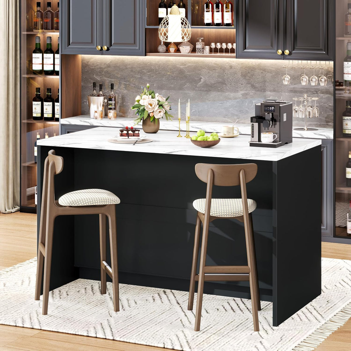 47.2" Large Faux‑Marble Kitchen Island