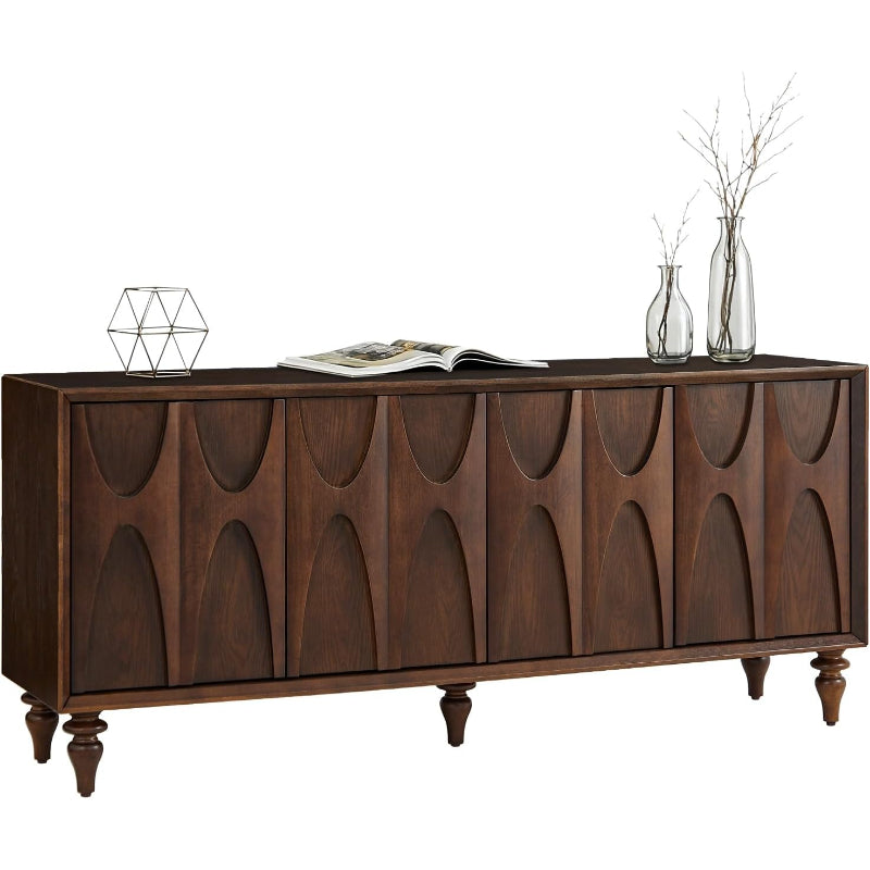 62.99" Walnut Solid‑Wood Leg Sideboard Cabinet