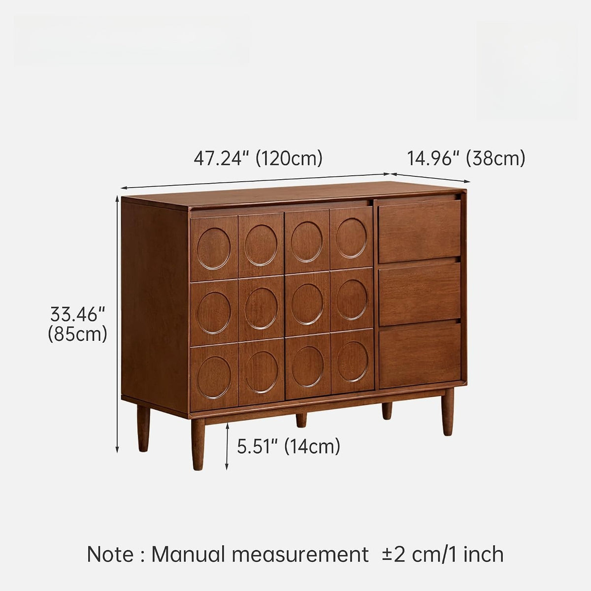 47" Teak Solid‑Wood Mid‑Century Sideboard Cabinet